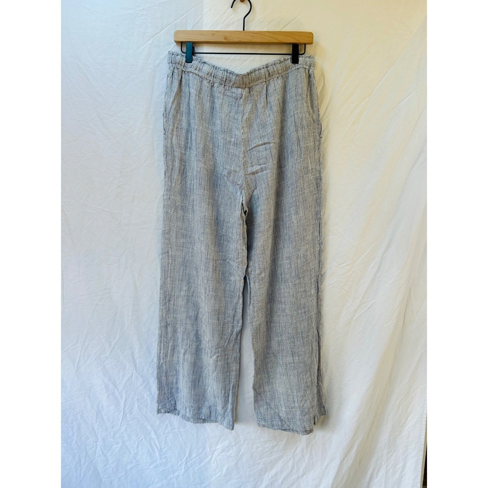 Splendia Collection Women's Striped Linen Blend Wide Leg Crop Pants Lage - Picture 2 of 9